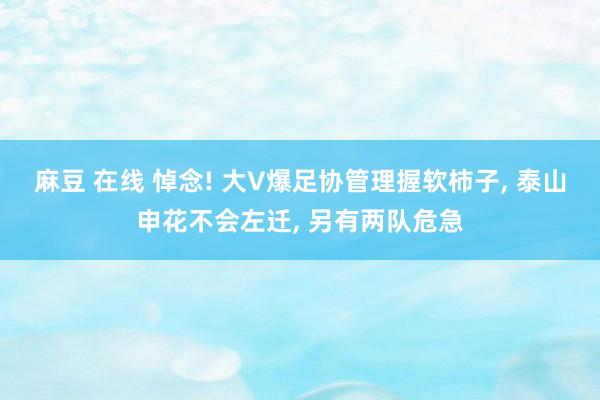 麻豆 在线 悼念! 大V爆足协管理握软柿子， 泰山申花不会左迁， 另有两队危急